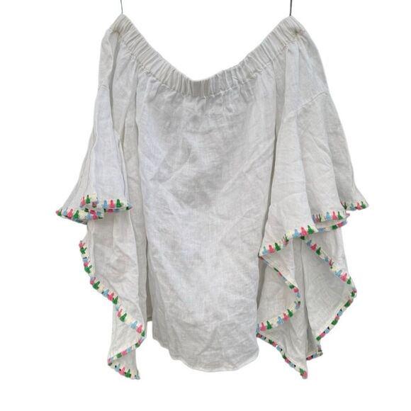 ZARA Women's White 100% Linen Off The Shoulder Flutter Sleeve Top Size Medium - Picture 5 of 8